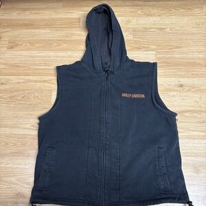 Harley Davidson Women's Large Sleeveless Hooded‎ Black Full Zip Vest